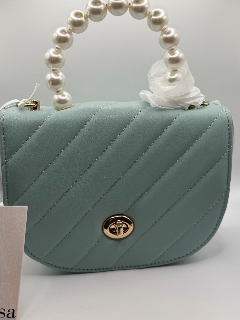 Pearl-Handle Quilted Mini Crossbody in Mint